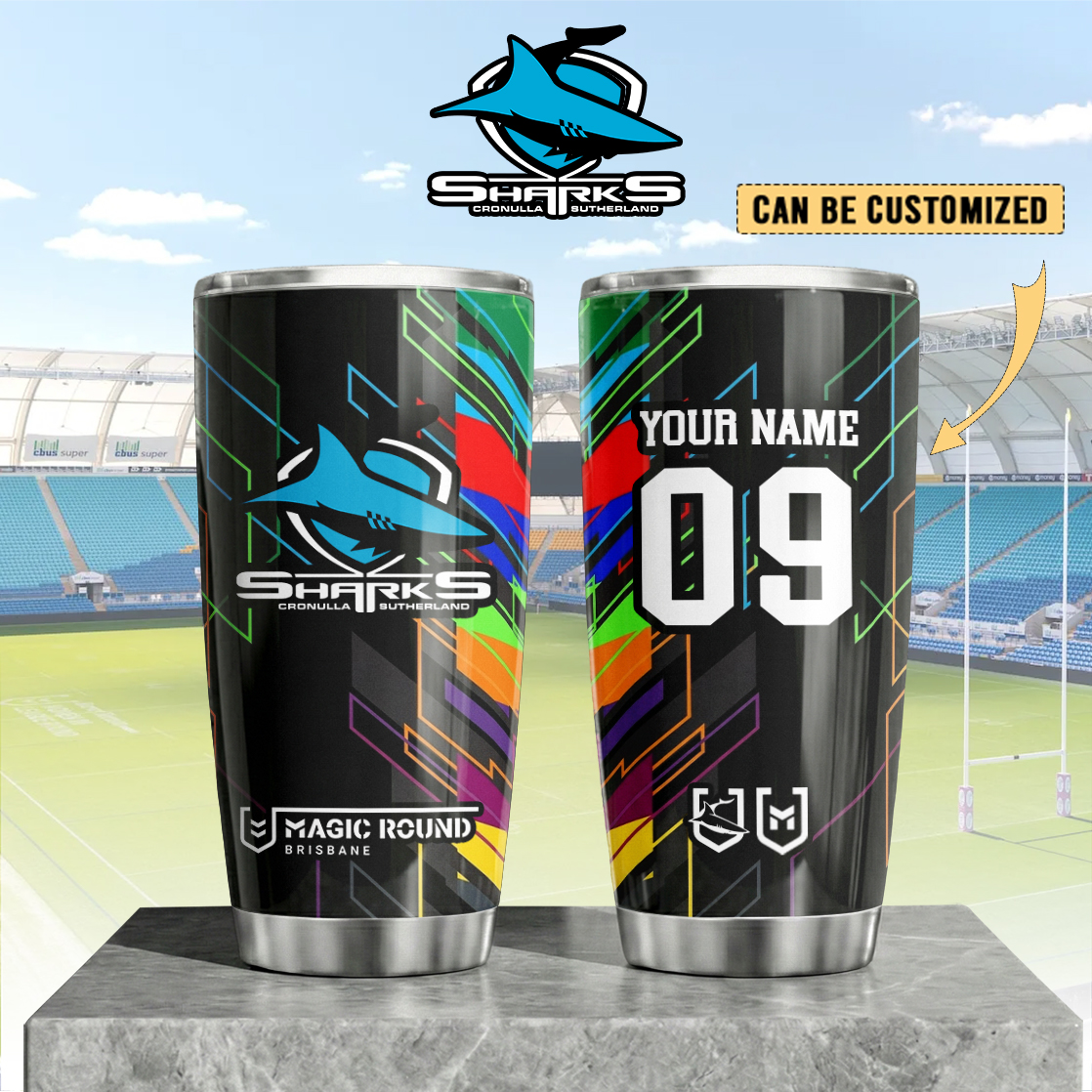 Auspiritmerch Cronulla-Sutherland Sharks Custom Stanley Quencher 20oz Stainless Steel Tumbler