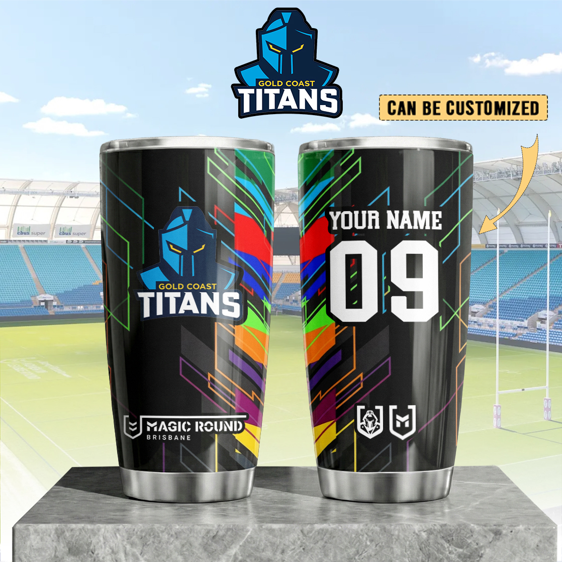Auspiritmerch Gold Coast Titans Custom Stanley Quencher 20oz Stainless Steel Tumbler
