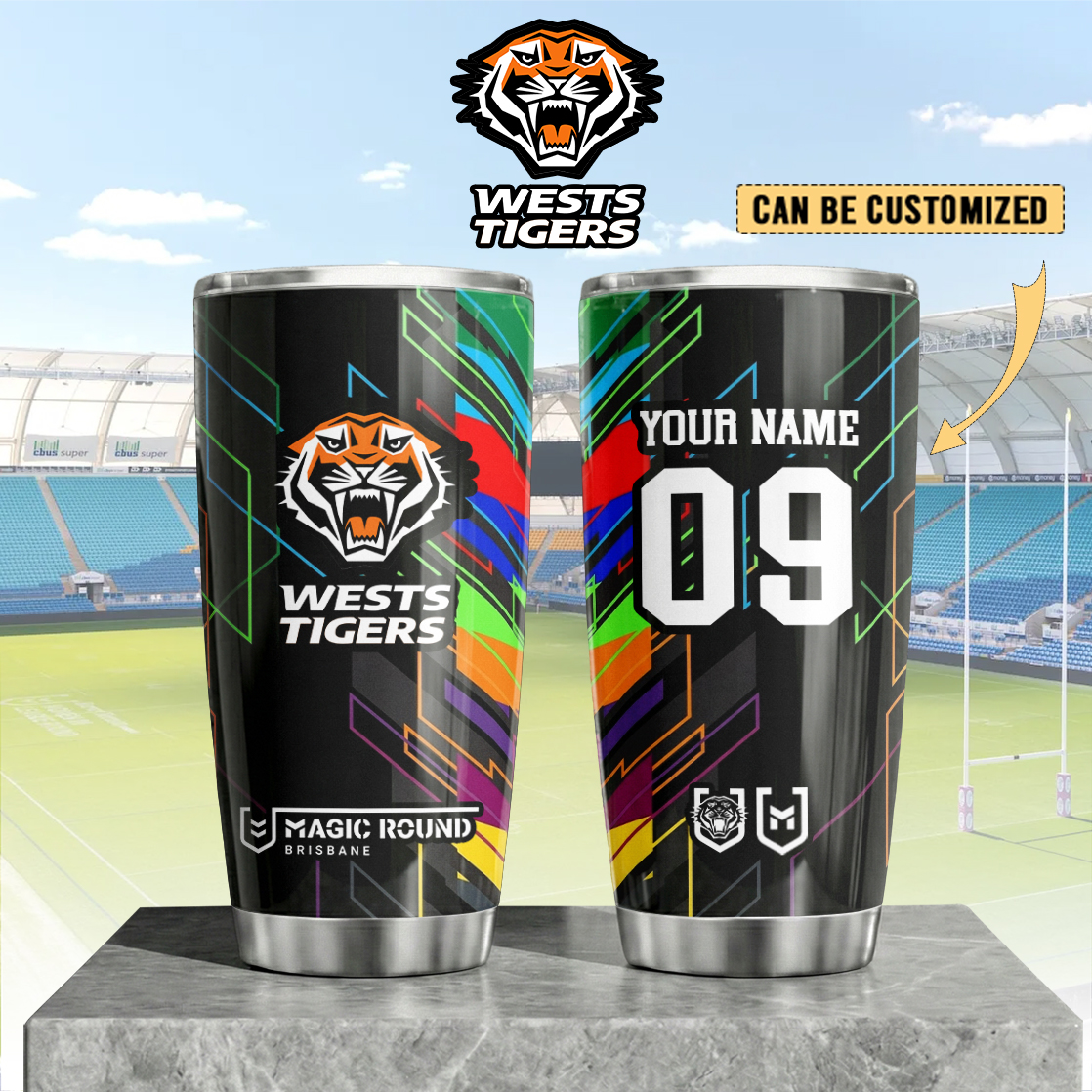 Auspiritmerch Wests Tigers Custom Stanley Quencher 20oz Stainless Steel Tumbler