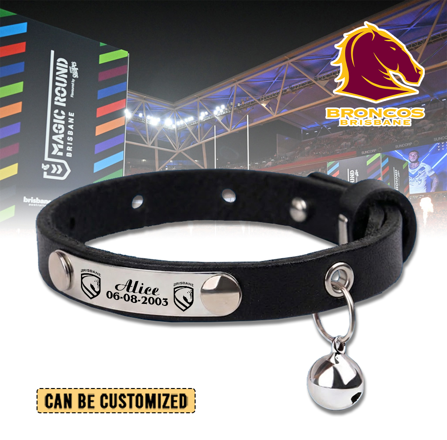 Auspiritmerch Brisbane Broncos Personalized Leather Pet Necklace Gift For Fans