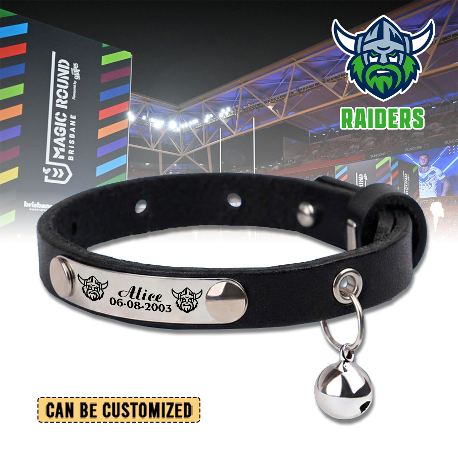 Auspiritmerch Canberra Raiders Personalized Leather Pet Necklace Gift For Fans