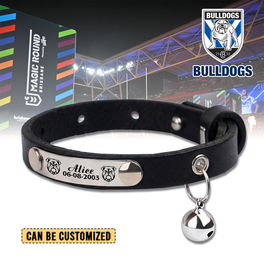 Auspiritmerch Canterbury-Bankstown Bulldogs Personalized Leather Pet Necklace Gift For Fans