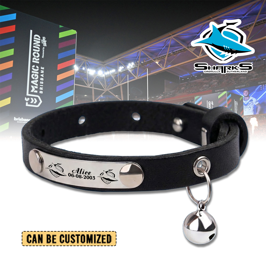 Auspiritmerch Cronulla-Sutherland Sharks Personalized Leather Pet Necklace Gift For Fans