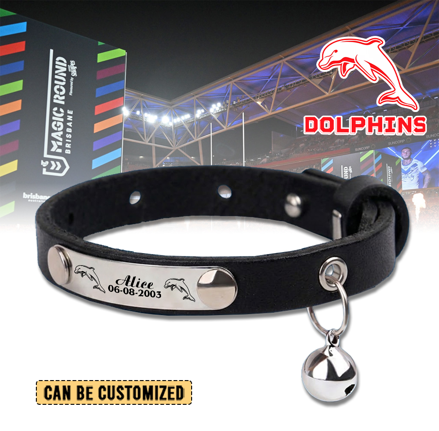 Auspiritmerch Dolphins Personalized Leather Pet Necklace Gift For Fans