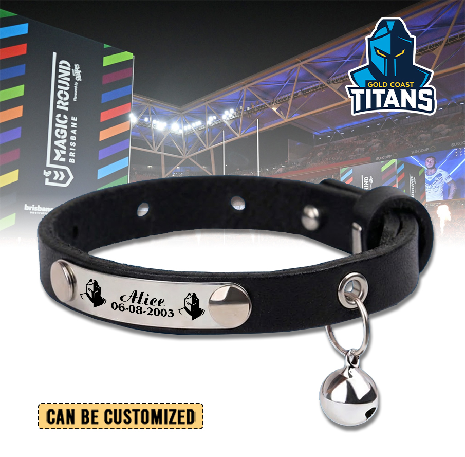 Auspiritmerch Gold Coast Titans Personalized Leather Pet Necklace Gift For Fans