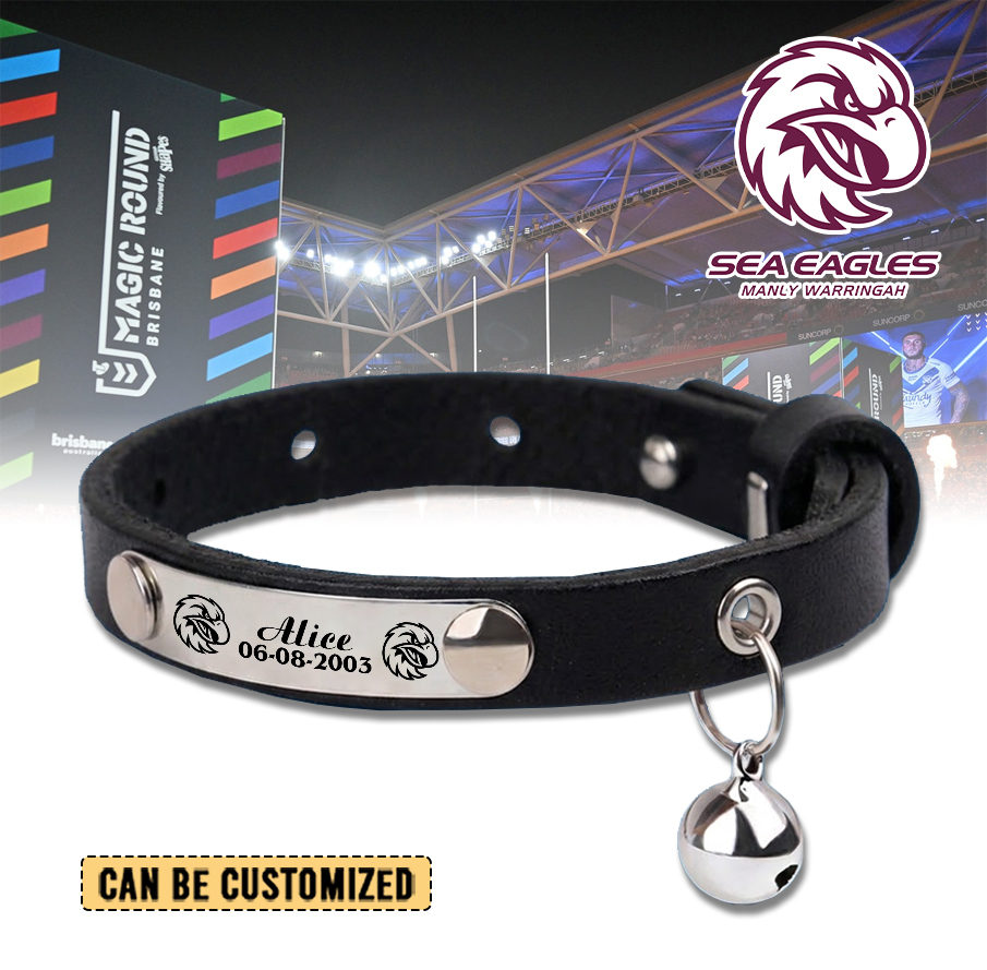 Auspiritmerch Manly Warringah Sea Eagles Personalized Leather Pet Necklace Gift For Fans