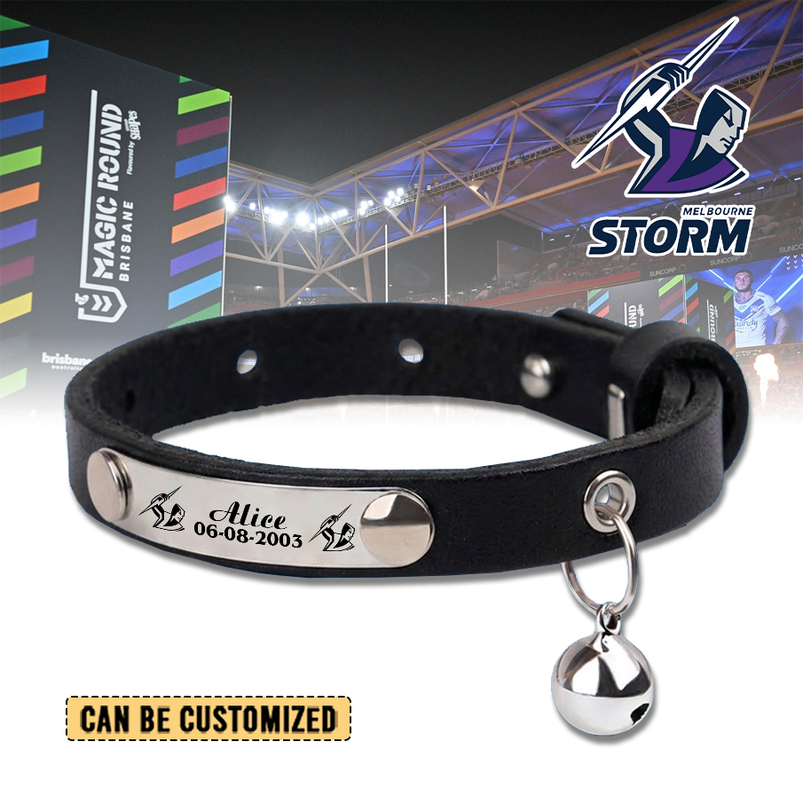 Auspiritmerch Melbourne Storm Personalized Leather Pet Necklace Gift For Fans