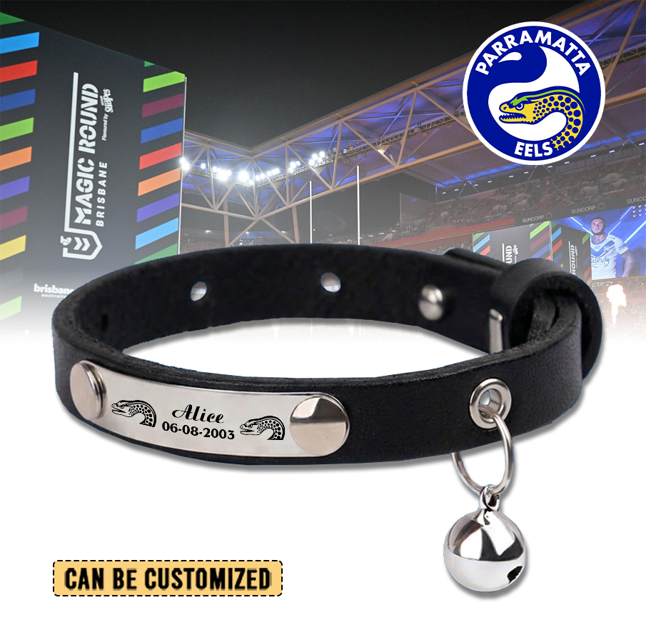 Auspiritmerch Parramatta Eels Personalized Leather Pet Necklace Gift For Fans