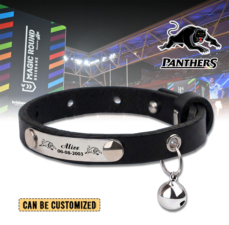 Auspiritmerch Penrith Panthers Personalized Leather Pet Necklace Gift For Fans