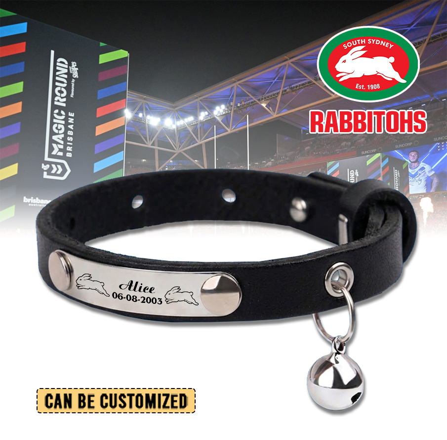 Auspiritmerch South Sydney Rabbitohs Personalized Leather Pet Necklace Gift For Fans