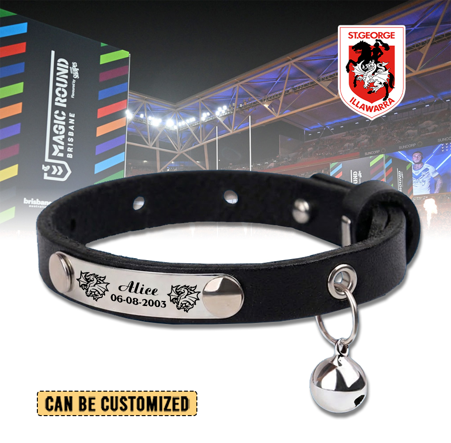 Auspiritmerch St. George Illawarra Dragons Personalized Leather Pet Necklace Gift For Fans