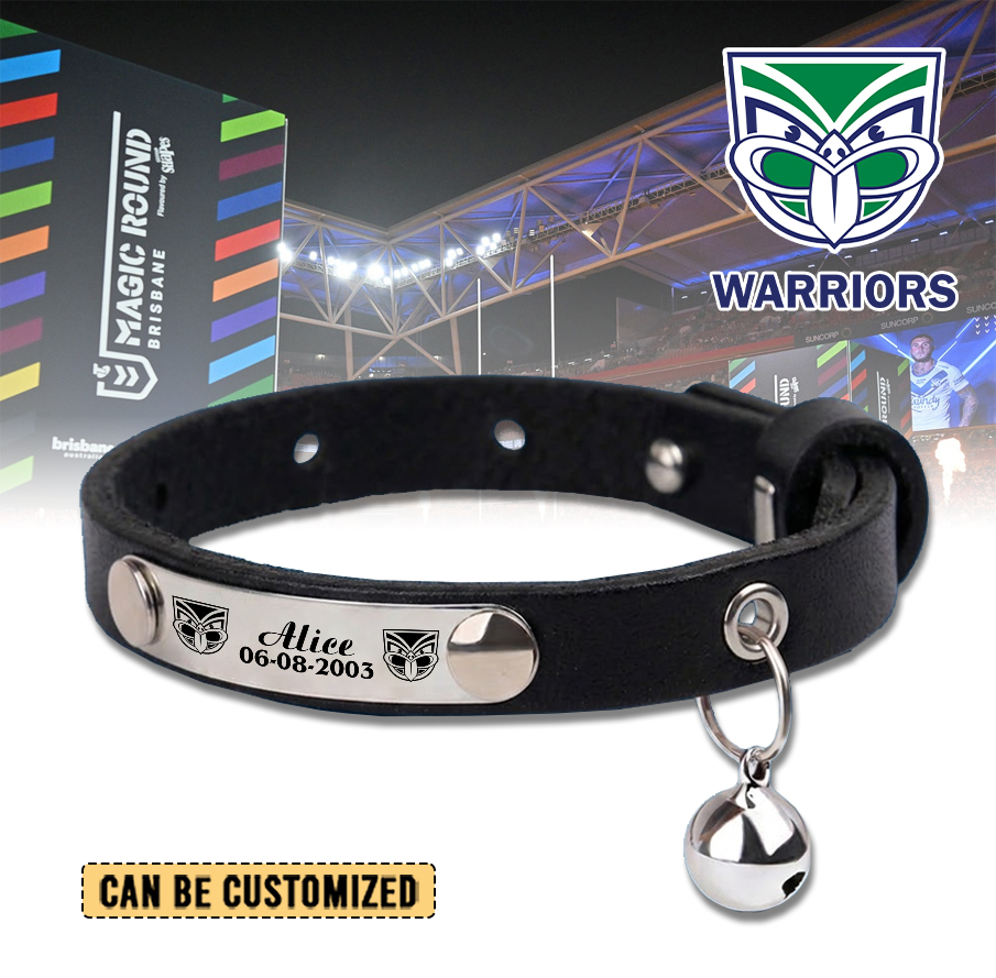 Auspiritmerch New Zealand Warriors Personalized Leather Pet Necklace Gift For Fans