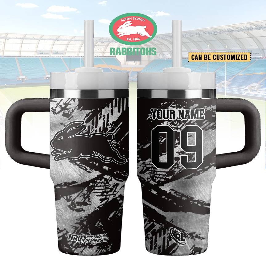 Auspiritmerch South Sydney Rabbitohs Custom Stanley Quencher 14oz Stainless Steel Tumbler With Handle
