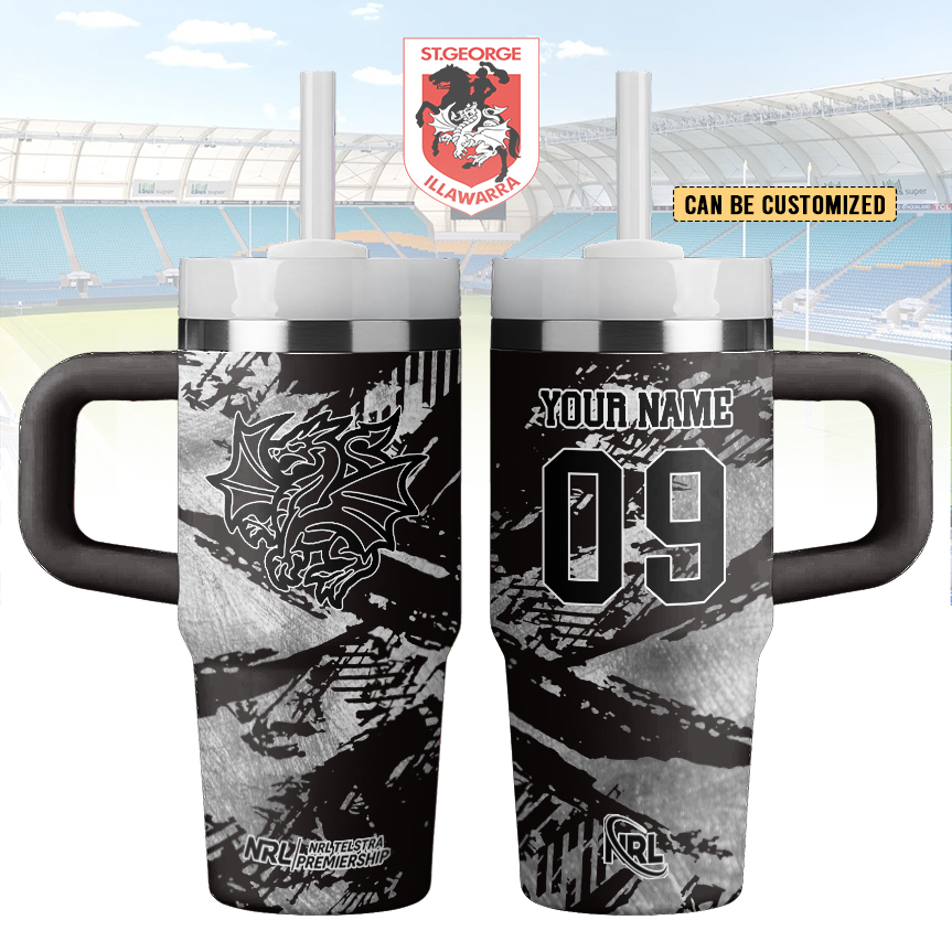 Auspiritmerch St. George Illawarra Dragons Custom Stanley Quencher 14oz Stainless Steel Tumbler With Handle