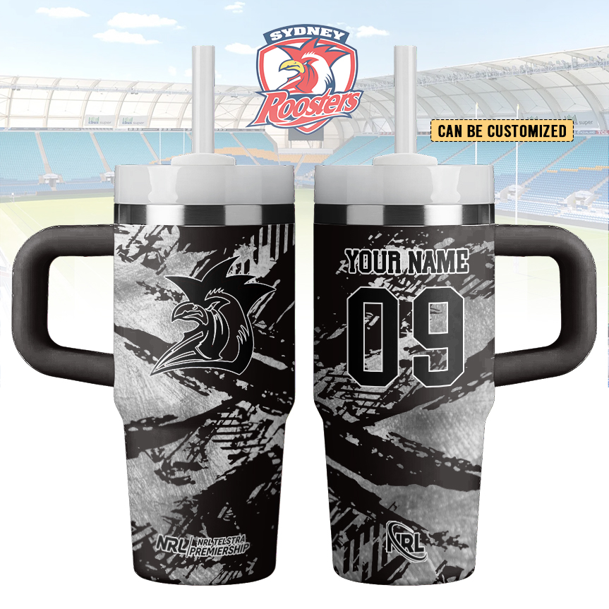 Auspiritmerch Sydney Roosters Custom Stanley Quencher 14oz Stainless Steel Tumbler With Handle