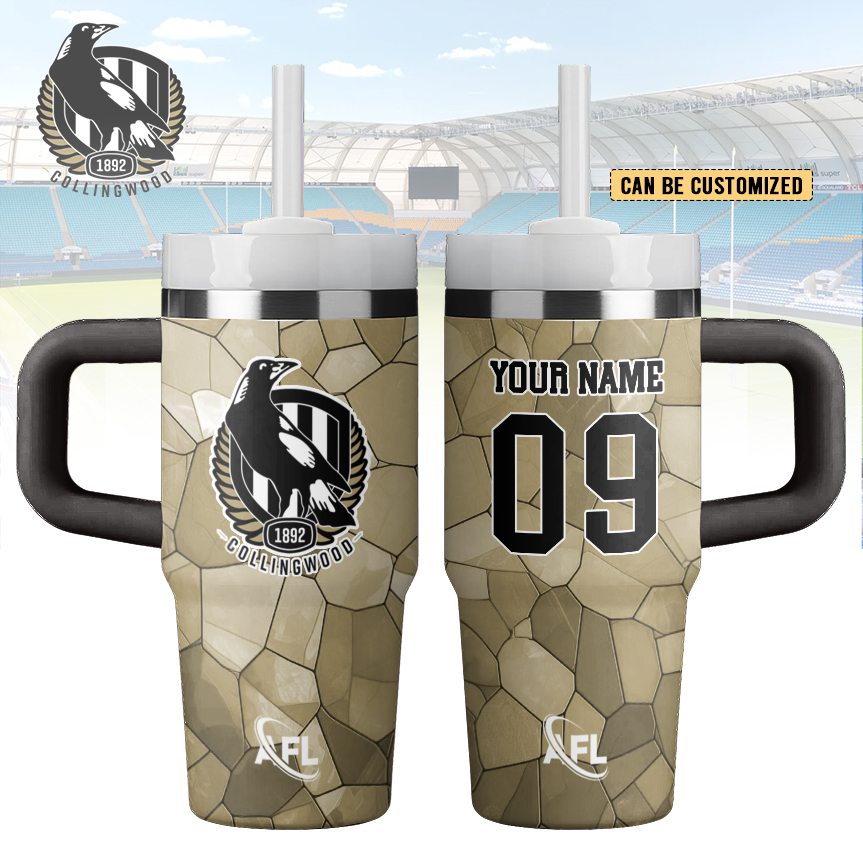 Auspiritmerch Collingwood Magpies Custom Stanley Quencher 20oz Stainless Steel Tumbler