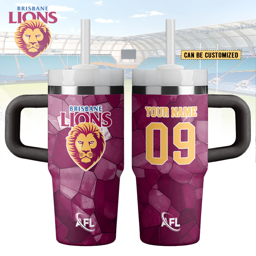 Auspiritmerch Brisbane Lions Custom Stanley Quencher 20oz Stainless Steel Tumbler