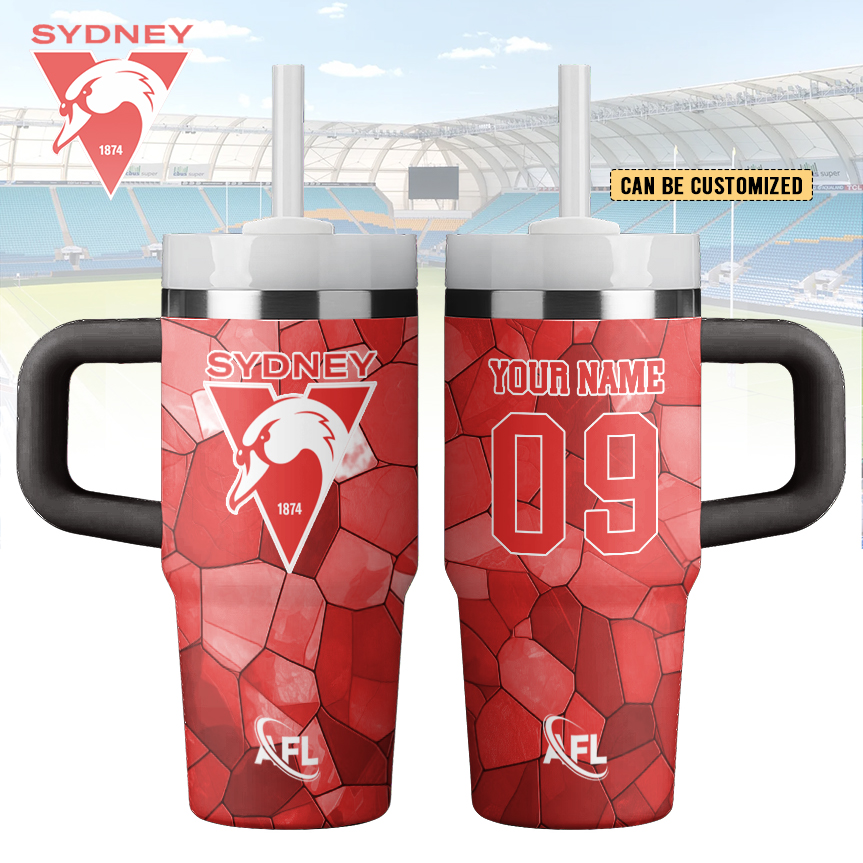 Auspiritmerch Sydney Swans Custom Stanley Quencher 14oz Stainless Steel Tumbler With Handle