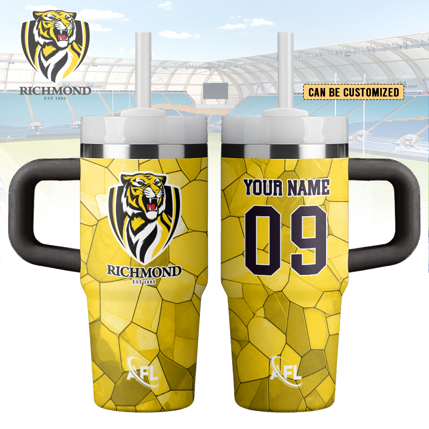 Auspiritmerch Richmond Tigers Custom Stanley Quencher 14oz Stainless Steel Tumbler With Handle