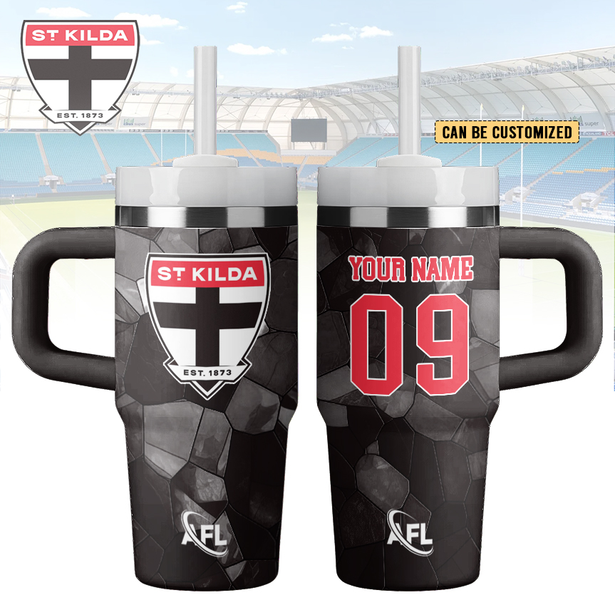 Auspiritmerch St Kilda Saints Custom Stanley Quencher 14oz Stainless Steel Tumbler With Handle