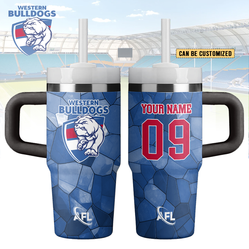 Auspiritmerch Western Bulldogs Custom Stanley Quencher 14oz Stainless Steel Tumbler With Handle