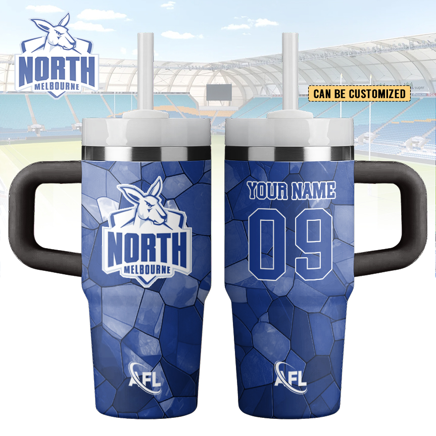 Auspiritmerch North Melbourne Custom Stanley Quencher 14oz Stainless Steel Tumbler With Handle