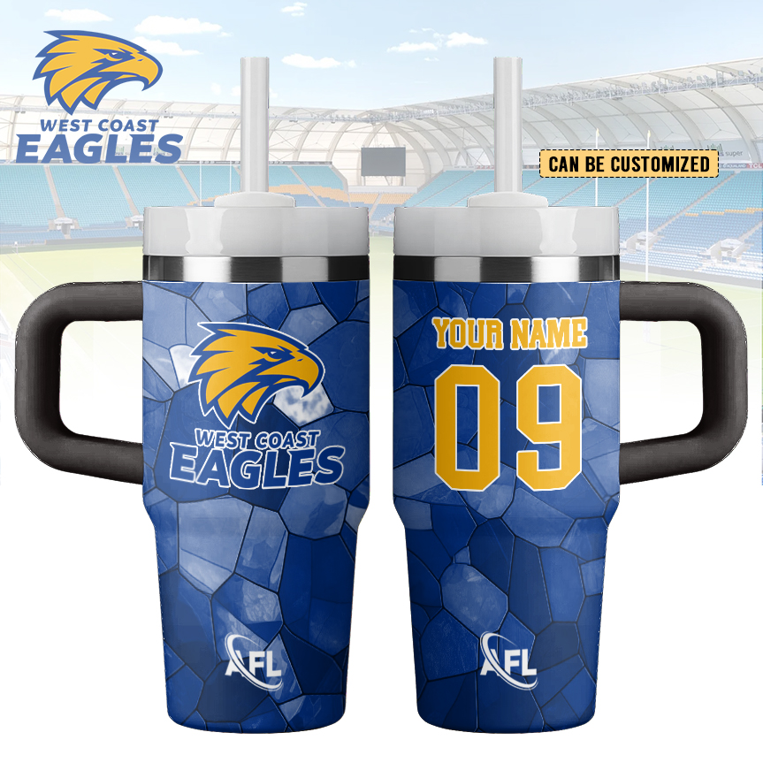 Auspiritmerch West Coast Eagles Custom Stanley Quencher 14oz Stainless Steel Tumbler With Handle