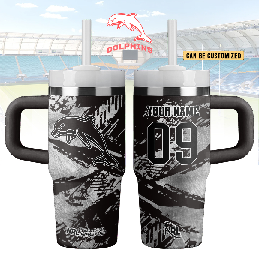 Auspiritmerch Dolphins Custom Stanley Quencher 14oz Stainless Steel Tumbler With Handle
