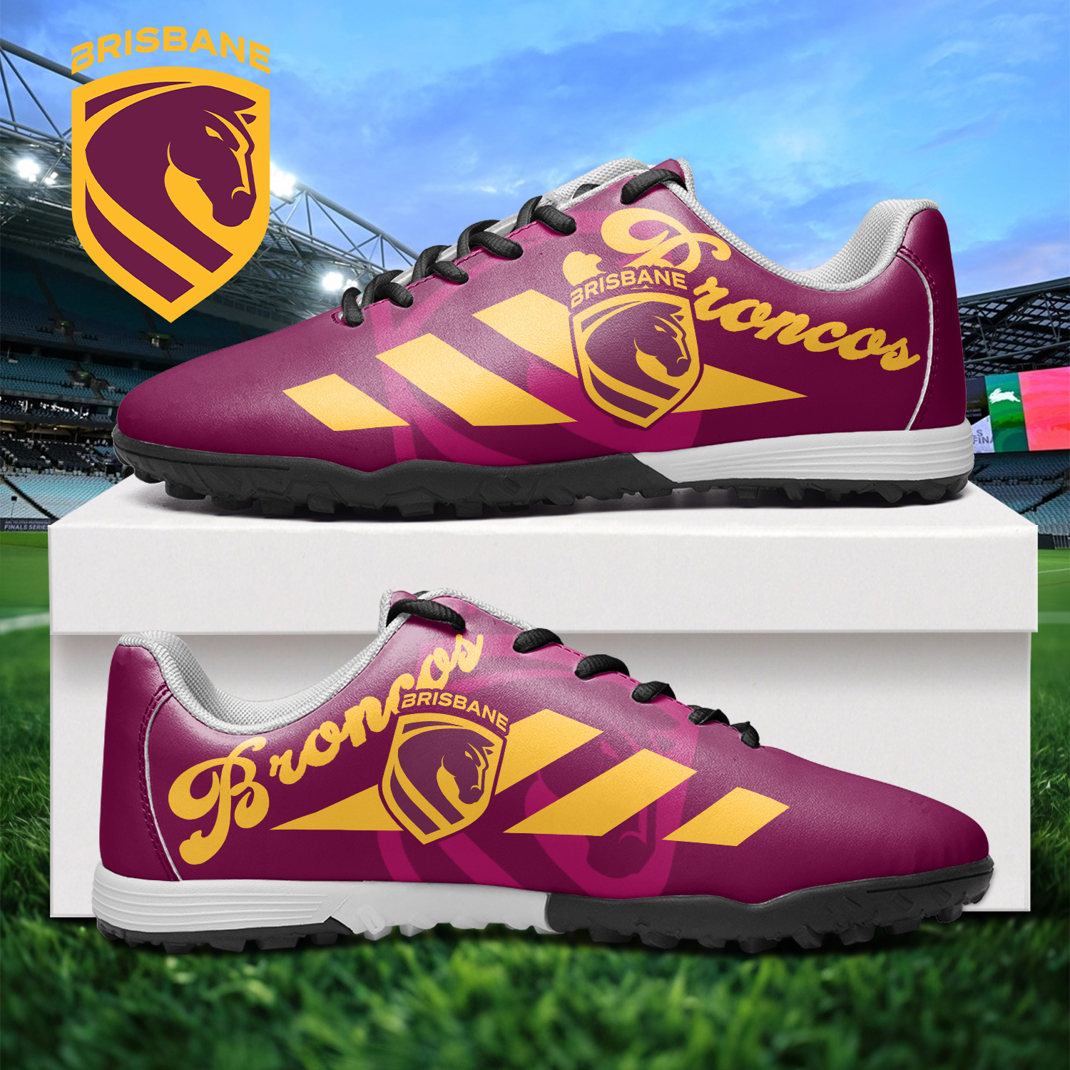 Auspiritmerch Brisbane Broncos Turf Football Shoes Gift For Fans
