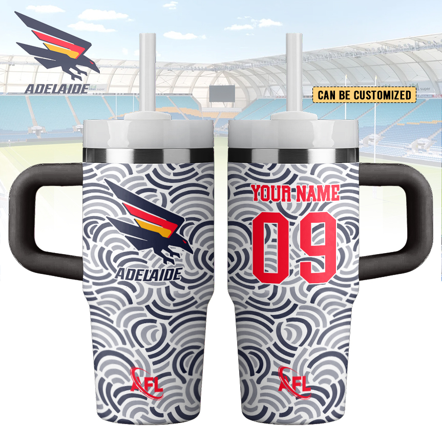 Auspiritmerch Adelaide Crows Custom Stanley Quencher 14oz Stainless Steel Tumbler With Handle