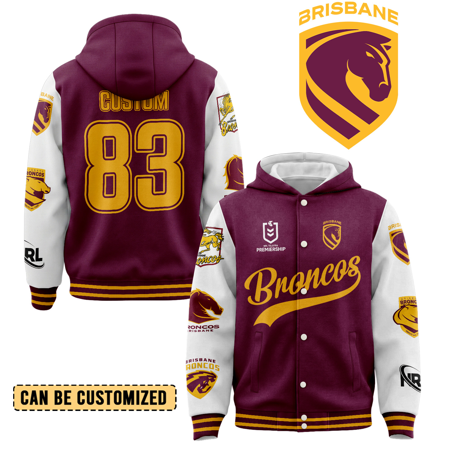 Auspiritmerch Brisbane Broncos Personalized Hoodie Baseball Jacket Gift For Fans