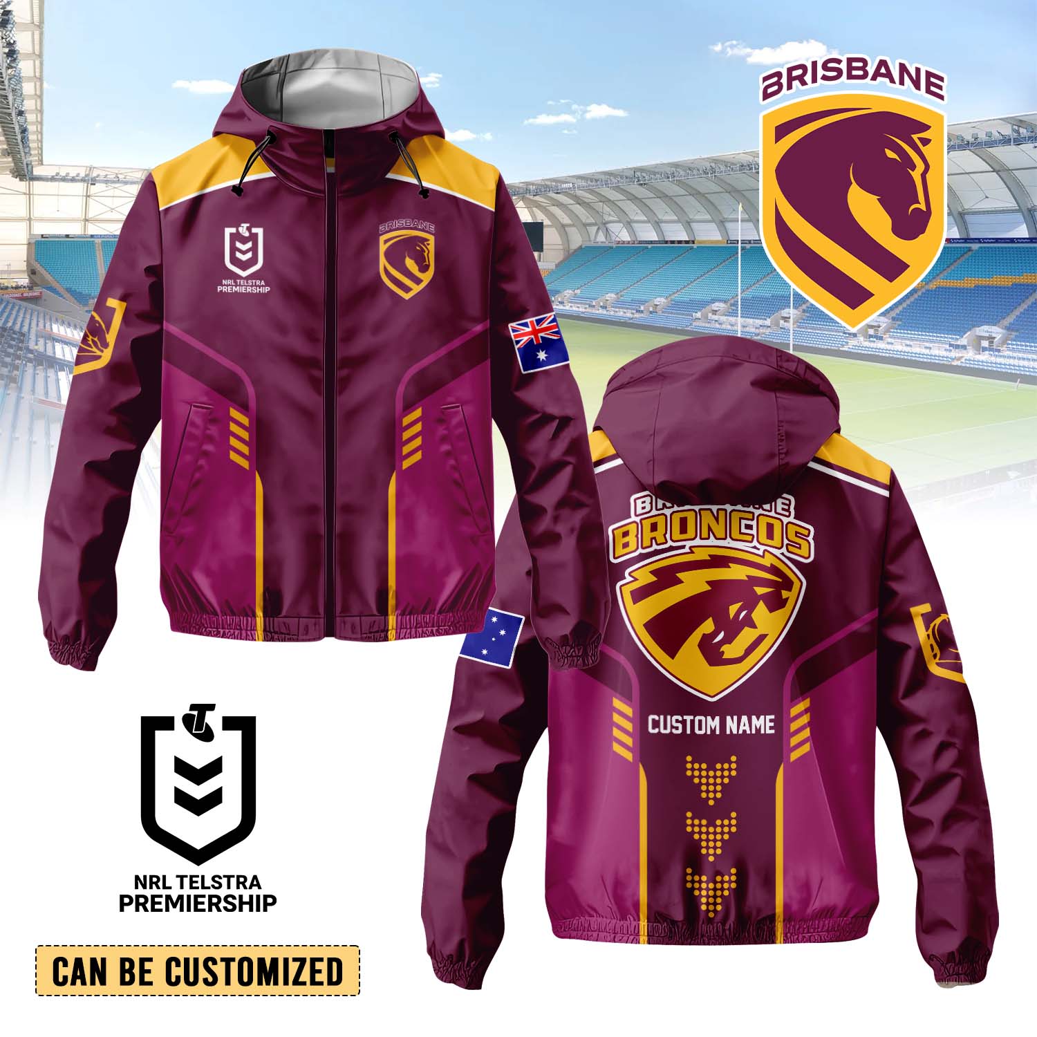 Auspiritmerch Brisbane Broncos Personalized Sports Windbreaker Jacket For Fans