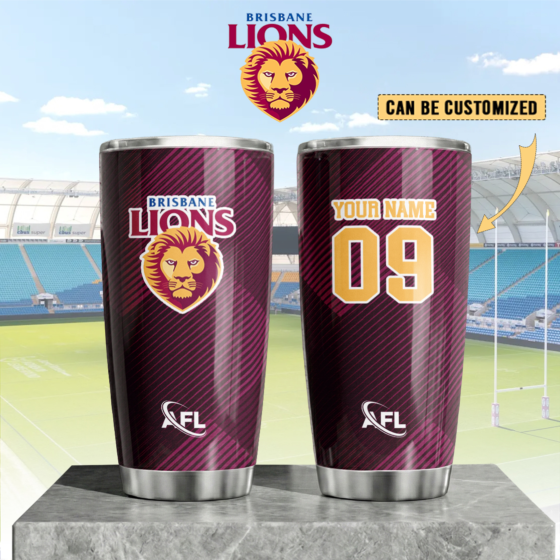 Auspiritmerch Brisbane Lions Custom Stanley Quencher 20oz Stainless Steel Tumbler