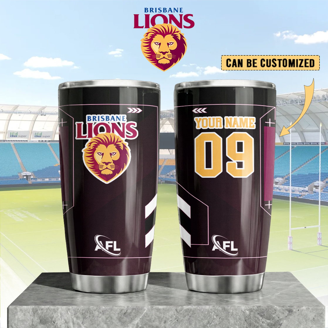 Auspiritmerch Brisbane Lions Custom Stanley Quencher 20oz Stainless Steel Tumbler