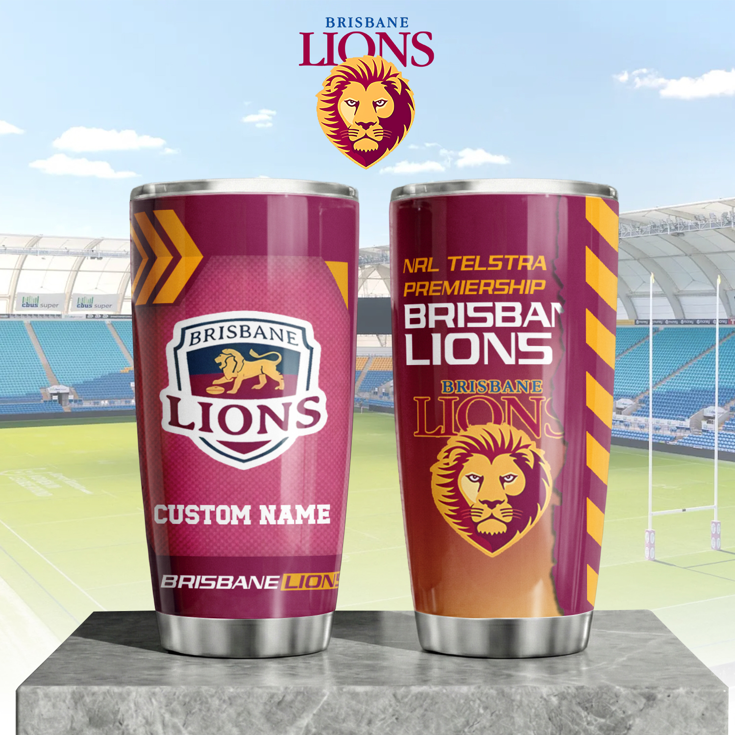 Auspiritmerch Brisbane Lions Custom Stanley Quencher 20oz Stainless Steel Tumbler