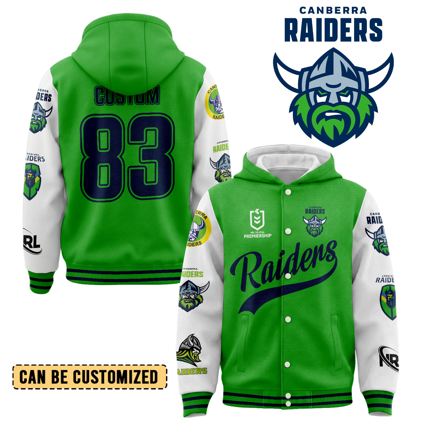 Auspiritmerch Canberra Raiders Personalized Hoodie Baseball Jacket Gift For Fans