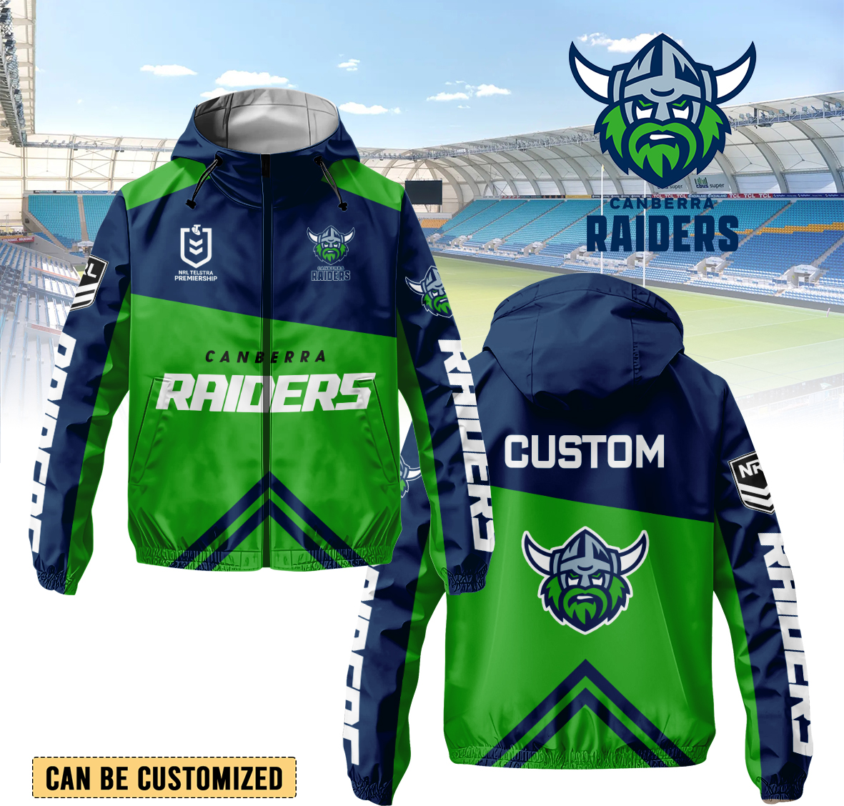 Auspiritmerch Canberra Raiders Personalized Sports Windbreaker Jacket For Fans