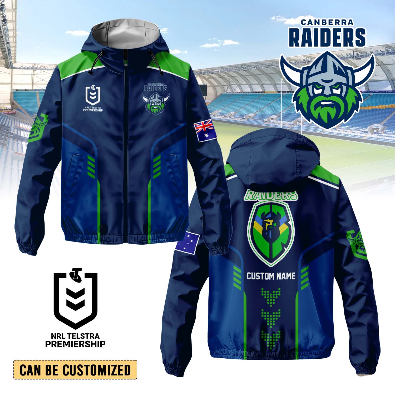 Auspiritmerch Canberra Raiders Personalized Sports Windbreaker Jacket For Fans