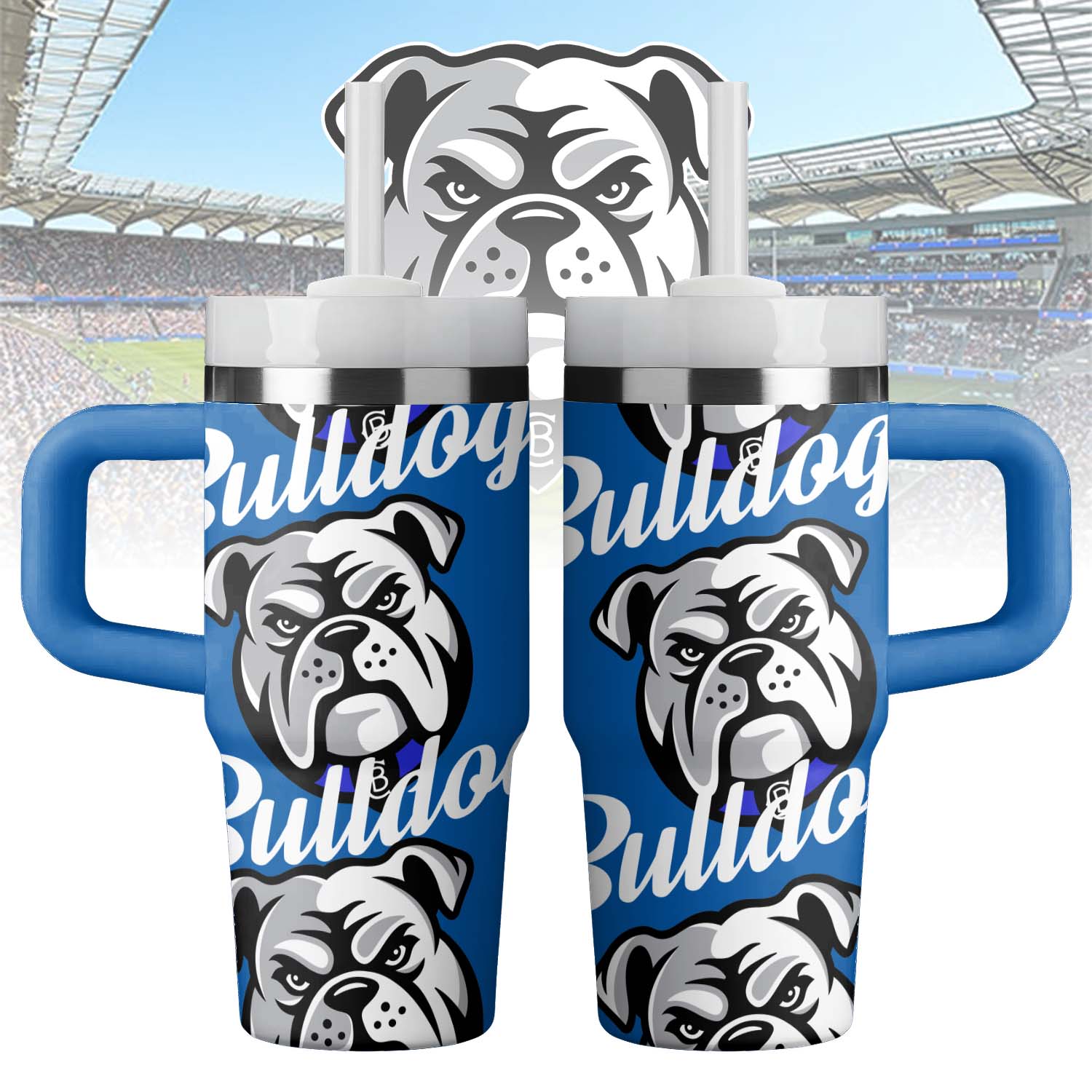 Auspiritmerch Canterbury-Bankstown Bulldogs Custom Stanley Quencher 14oz Stainless Steel Tumbler With Handle