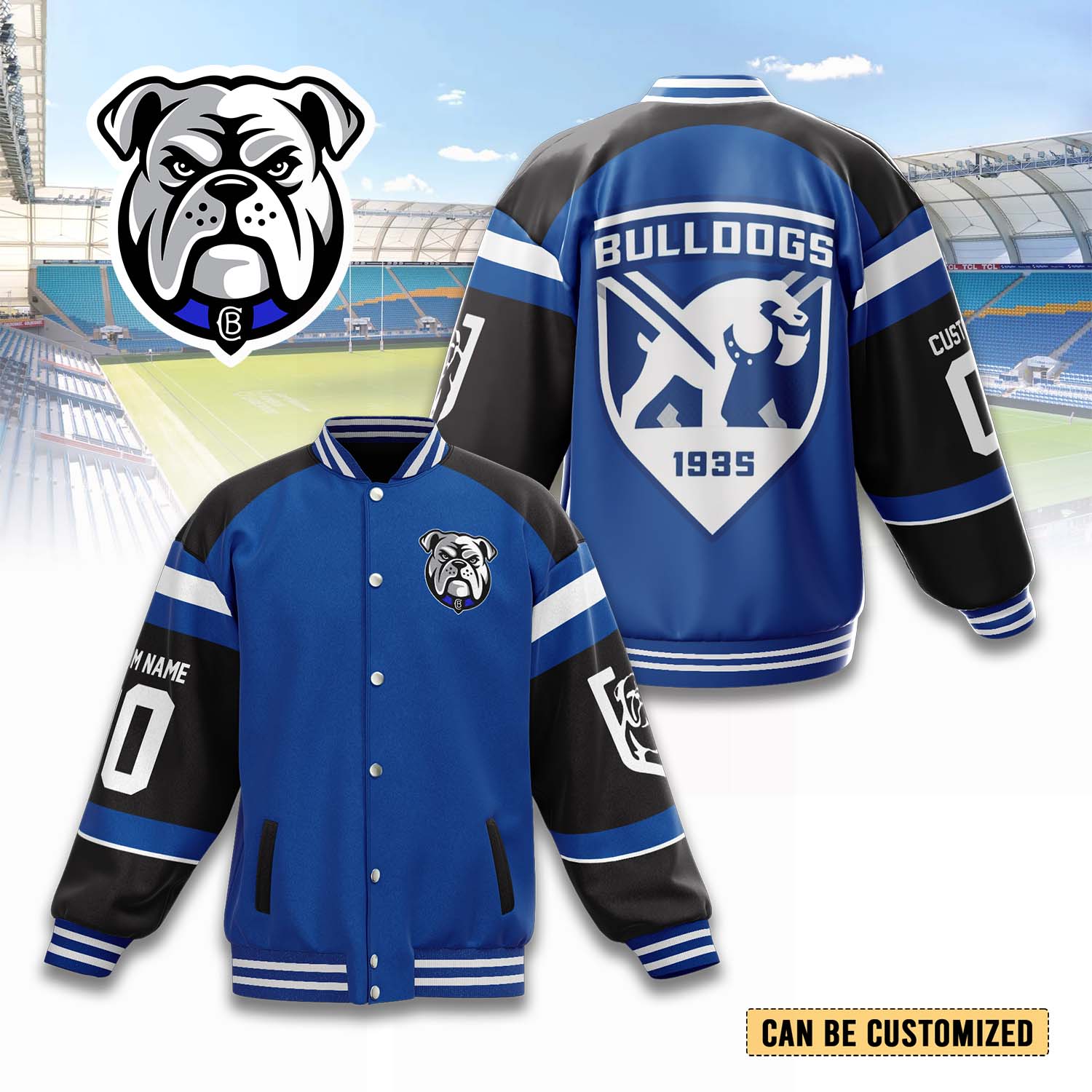 Auspiritmerch Canterbury-Bankstown Bulldogs Personalized Baseball Jacket Gifts For Fans