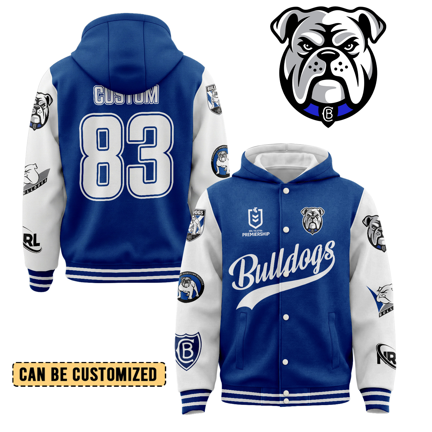 Auspiritmerch Canterbury-Bankstown Bulldogs Personalized Hoodie Baseball Jacket Gift For Fans