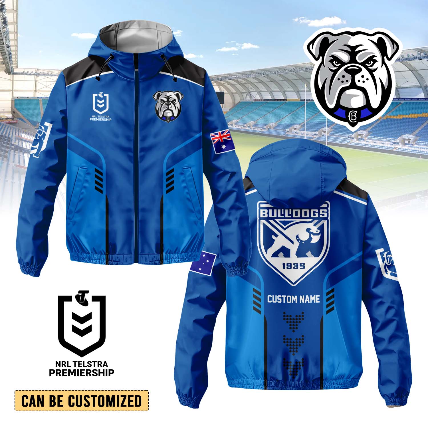 Auspiritmerch Canterbury-Bankstown Bulldogs Personalized Sports Windbreaker Jacket For Fans