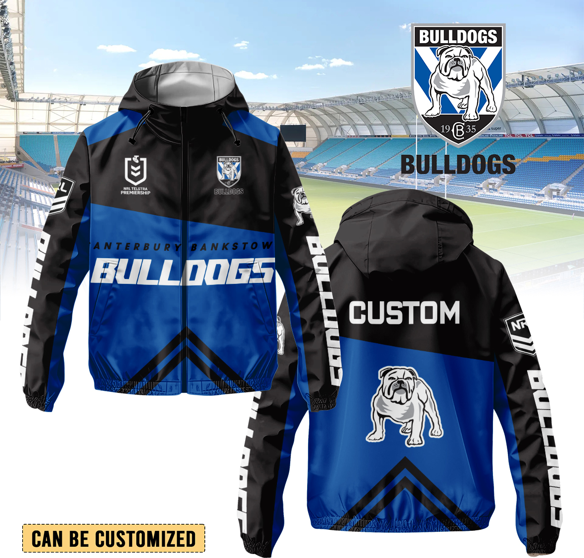 Auspiritmerch Canterbury-Bankstown Bulldogs Personalized Sports Windbreaker Jacket For Fans