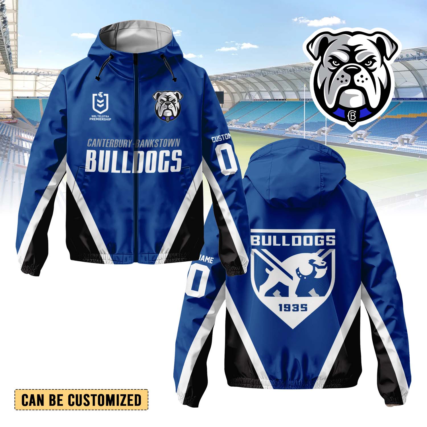 Auspiritmerch Canterbury-Bankstown Bulldogs Personalized Sports Windbreaker Jacket For Fans