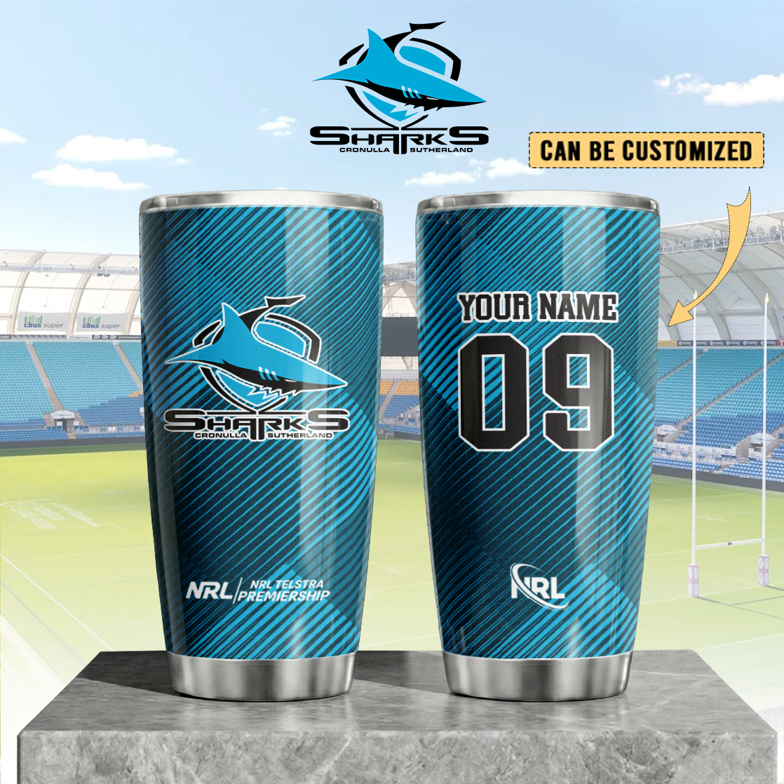 Auspiritmerch Cronulla-Sutherland Sharks Custom Stanley Quencher 20oz Stainless Steel Tumbler