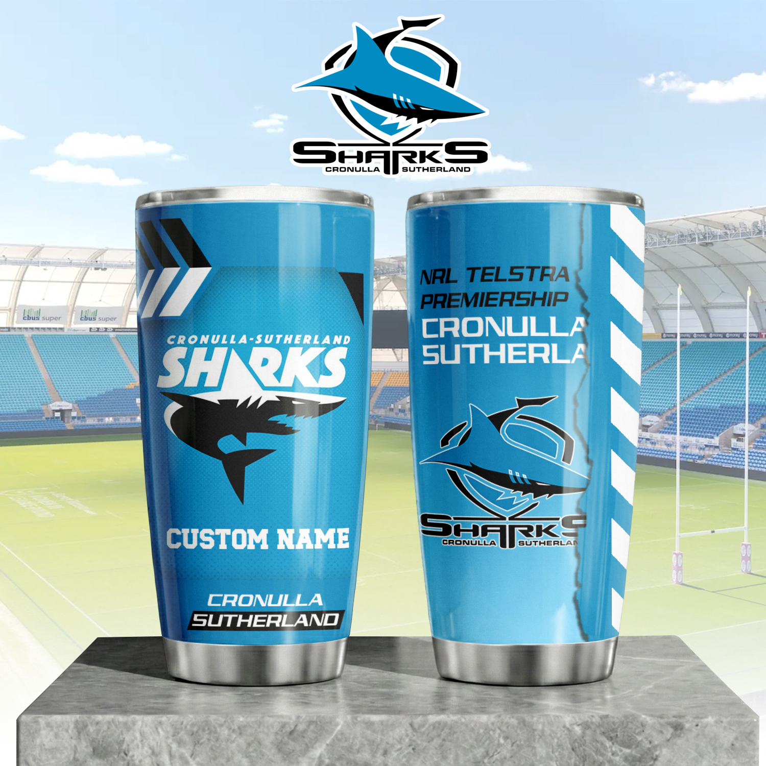 Auspiritmerch Cronulla-Sutherland Sharks Custom Stanley Quencher 20oz Stainless Steel Tumbler
