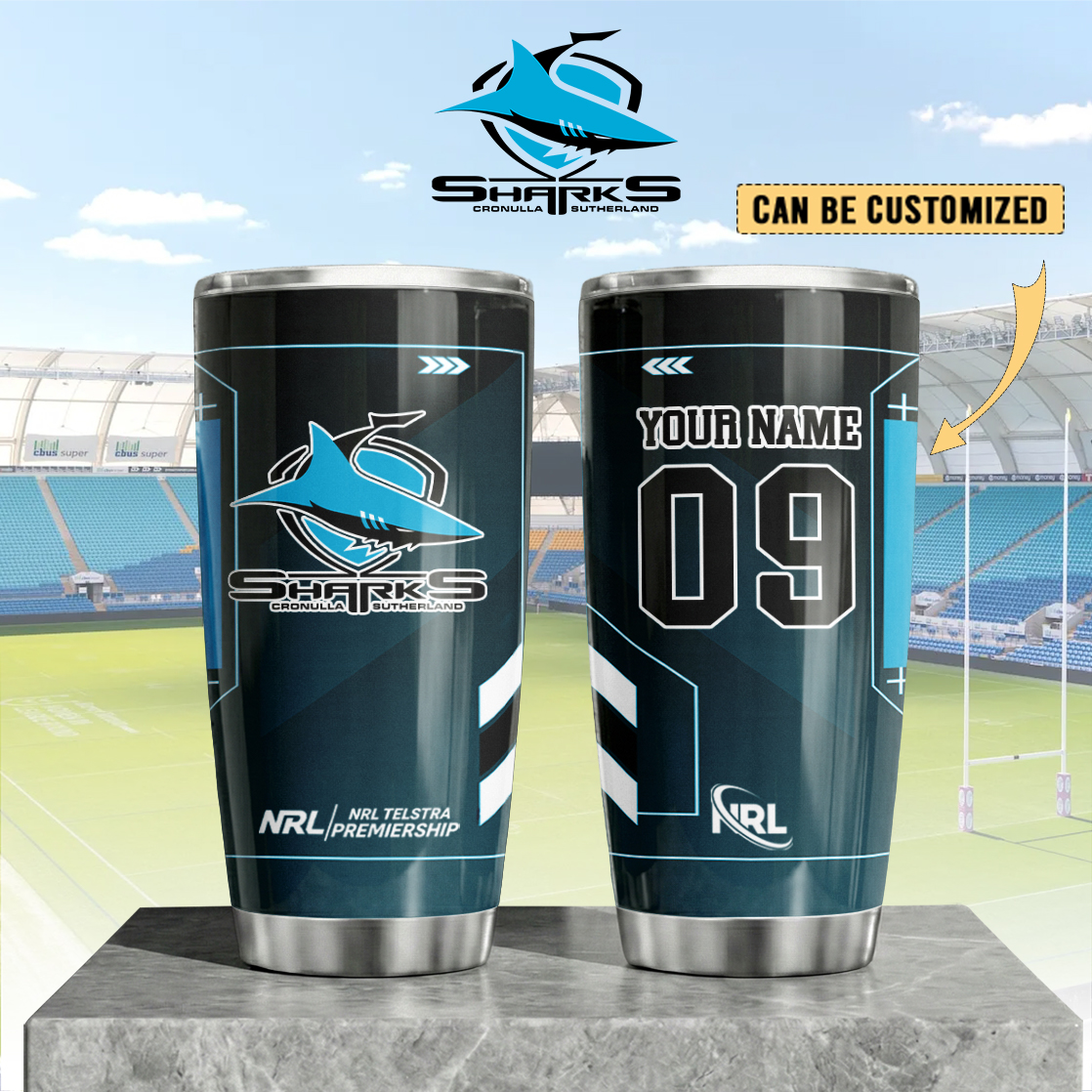Auspiritmerch Cronulla-Sutherland Sharks Custom Stanley Quencher 20oz Stainless Steel Tumbler