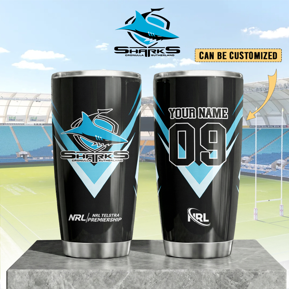 Auspiritmerch Cronulla-Sutherland Sharks Custom Stanley Quencher 20oz Stainless Steel Tumbler