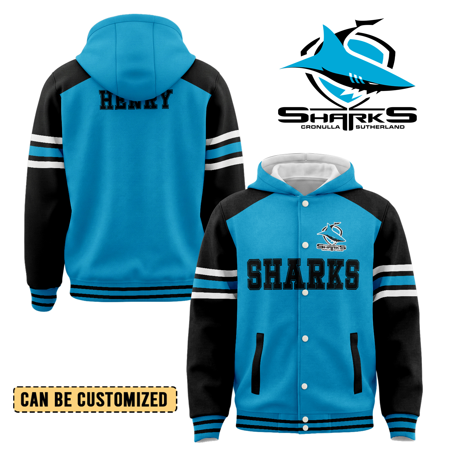 Auspiritmerch Cronulla-Sutherland Sharks Personalized Hoodie Baseball Jacket Gift For Fans