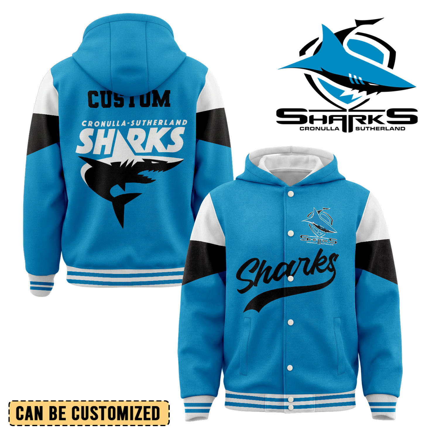 Auspiritmerch Cronulla-Sutherland Sharks Personalized Hoodie Baseball Jacket Gift For Fans
